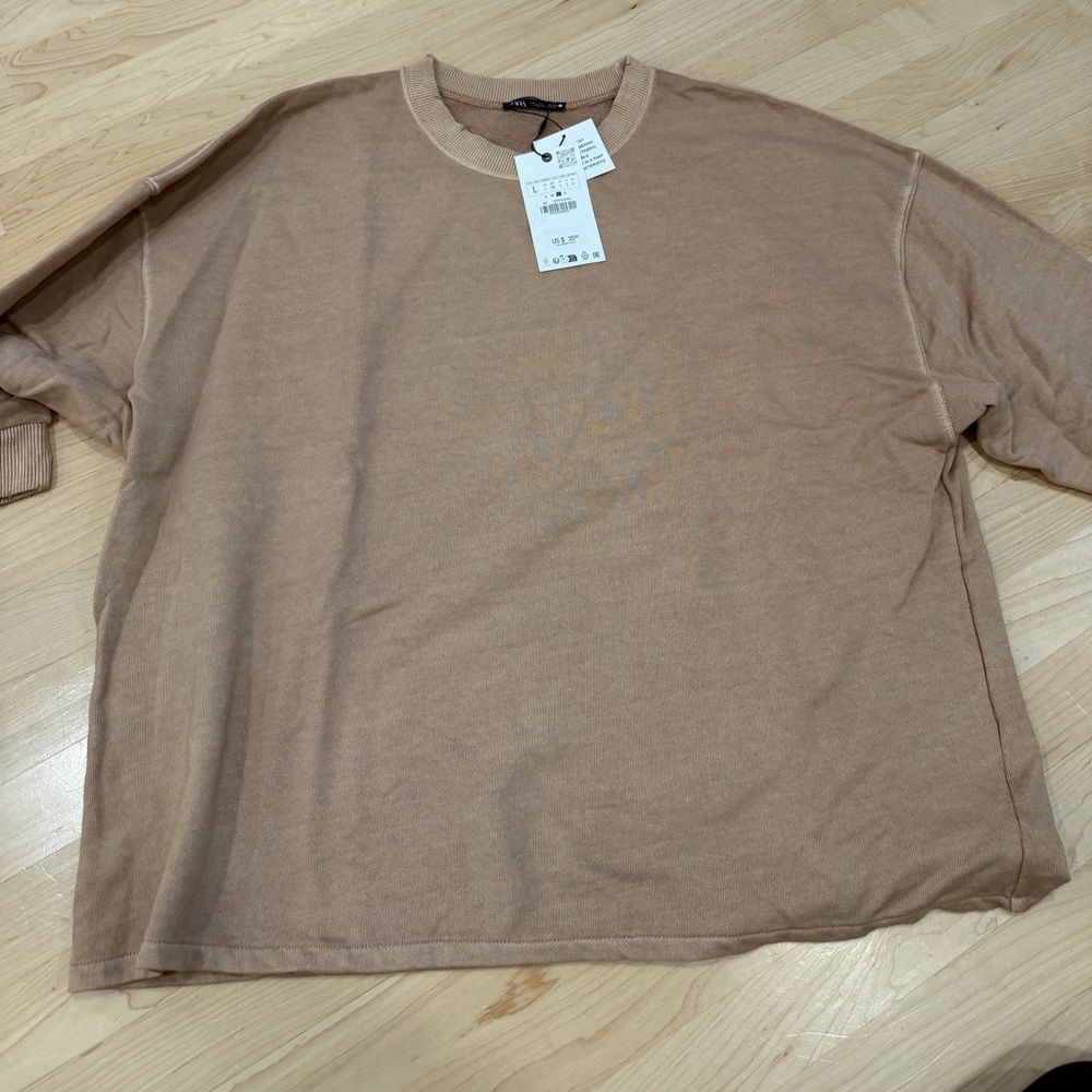 Zara Casual Tan Tunic 3/4s sleeves Sweatshirt